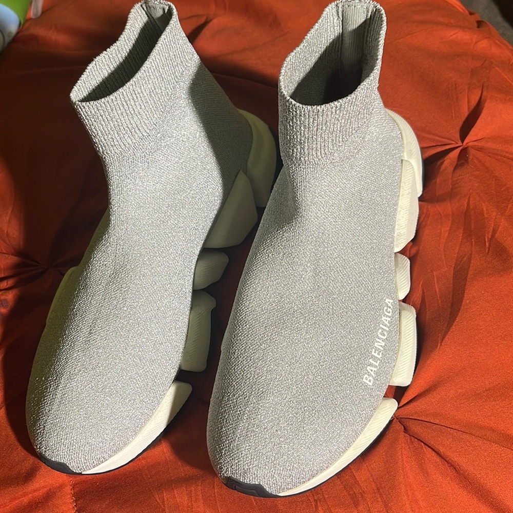Balenciaga Silver Glitter Speed Trainers (sock shoe)